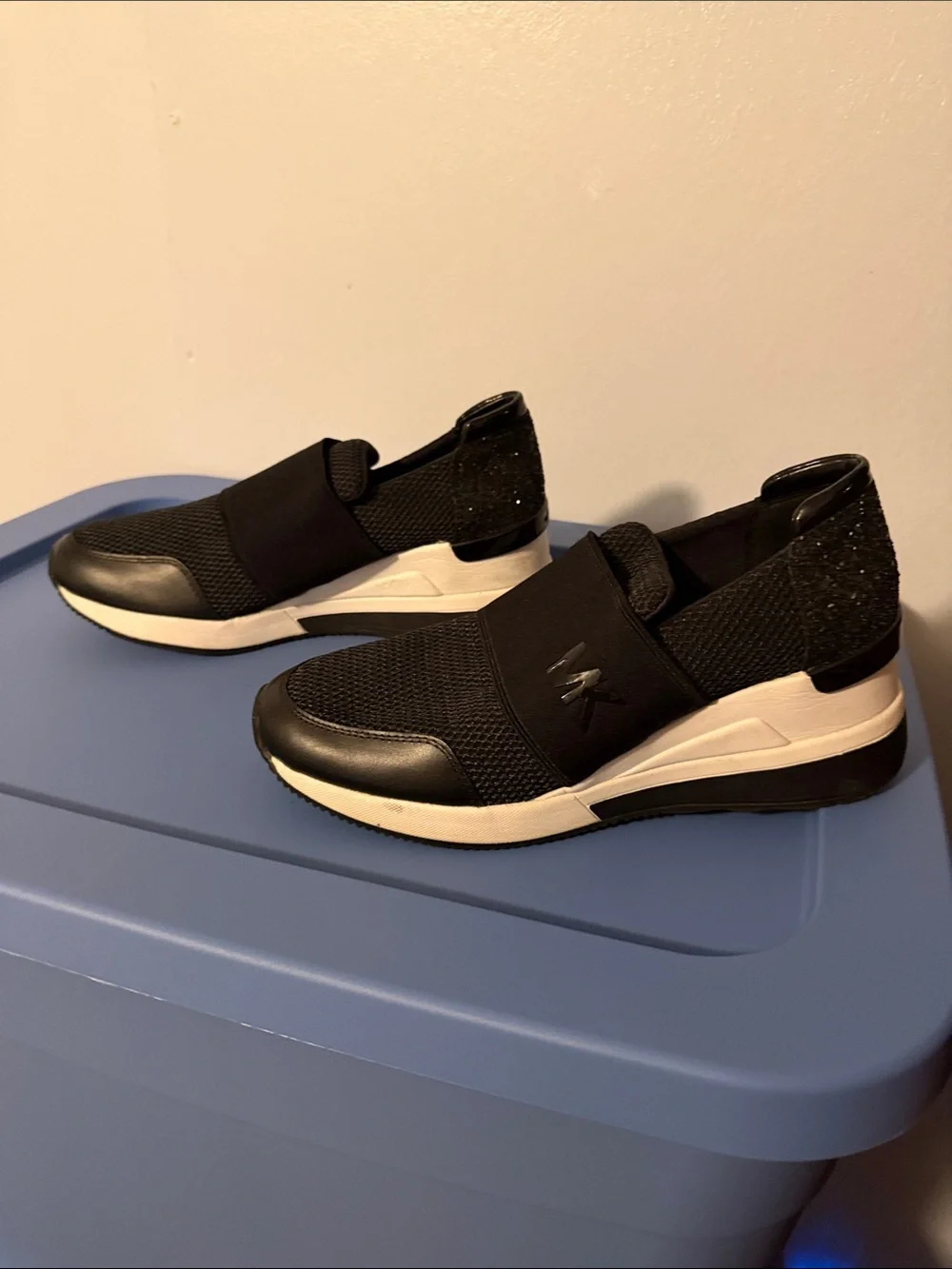Michael Kors Black and White Slip-On Knit Sneakers